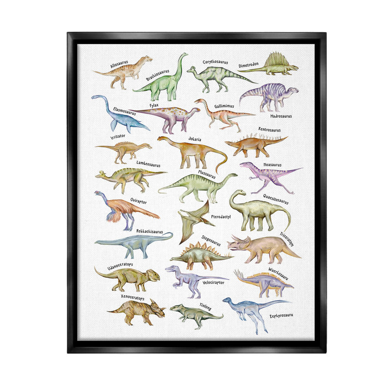 "Éducatifs anciens dinosaures" par Ziwei Li sur toile, Cadre flottant noir de jais, H 21 po x l 17 po