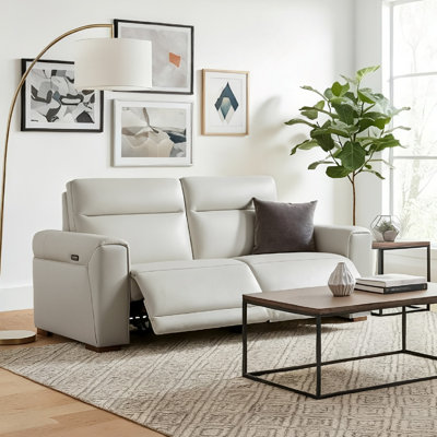  Canapé inclinable électrique large en cuir véritable blanc ivoire avec ports USB Ollie 85,83 po