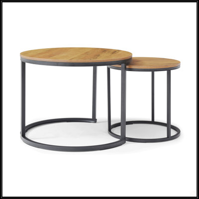 Set Of 2 Nesting Round Coffee Tables With Sturdy Metal Frame, Perfect For Modern And Industrial Living Spaces