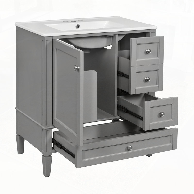 Meuble-lavabo de salle de bain avec lavabo en céramique, Gris