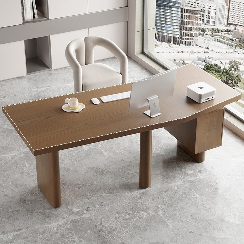 Bureau en bois massif brun à 3 tiroirs, H 29,53 po x l 62,99 po x P 31,5 po, Retour à gauche