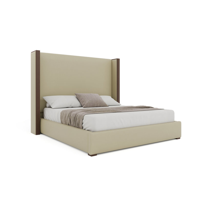 Diland Vegan Leather Wingback Bed, California King, Cream/Brown