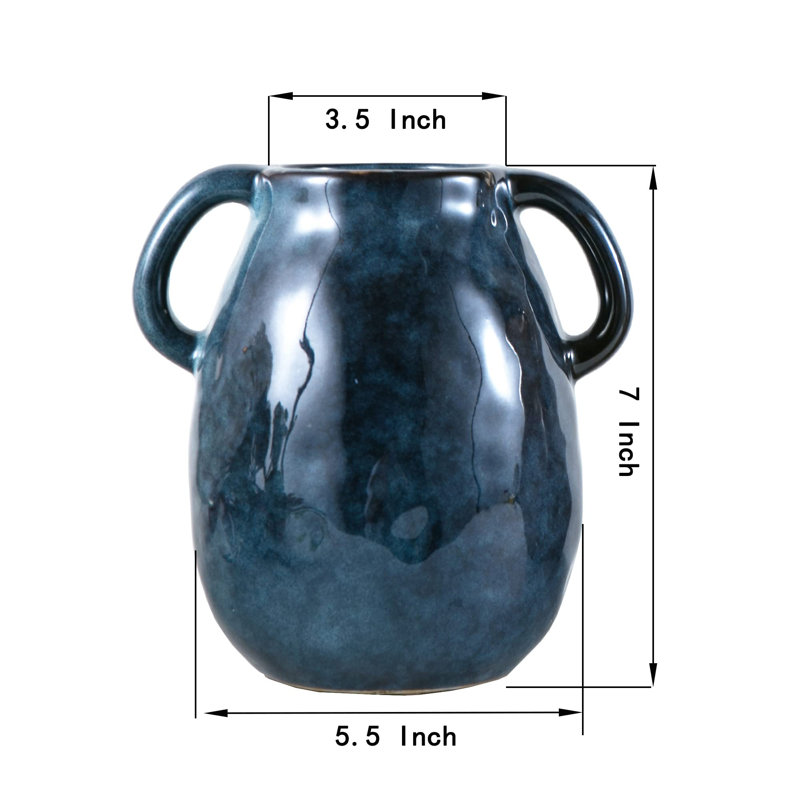 Vase en céramique avec 2 poignées, Bleu