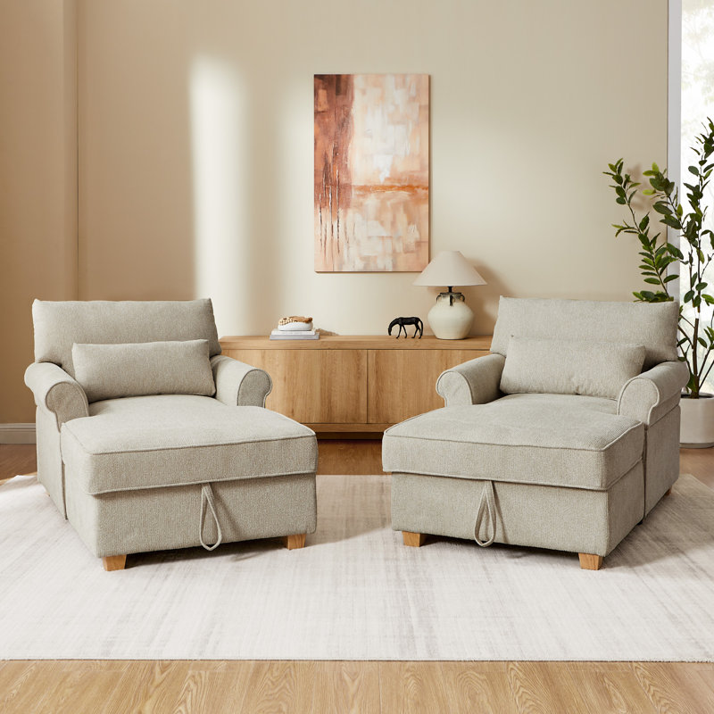 Chaise longue de rangement rembourrée de 37,4 po avec dossier réglable (ensemble de 2), Chameau