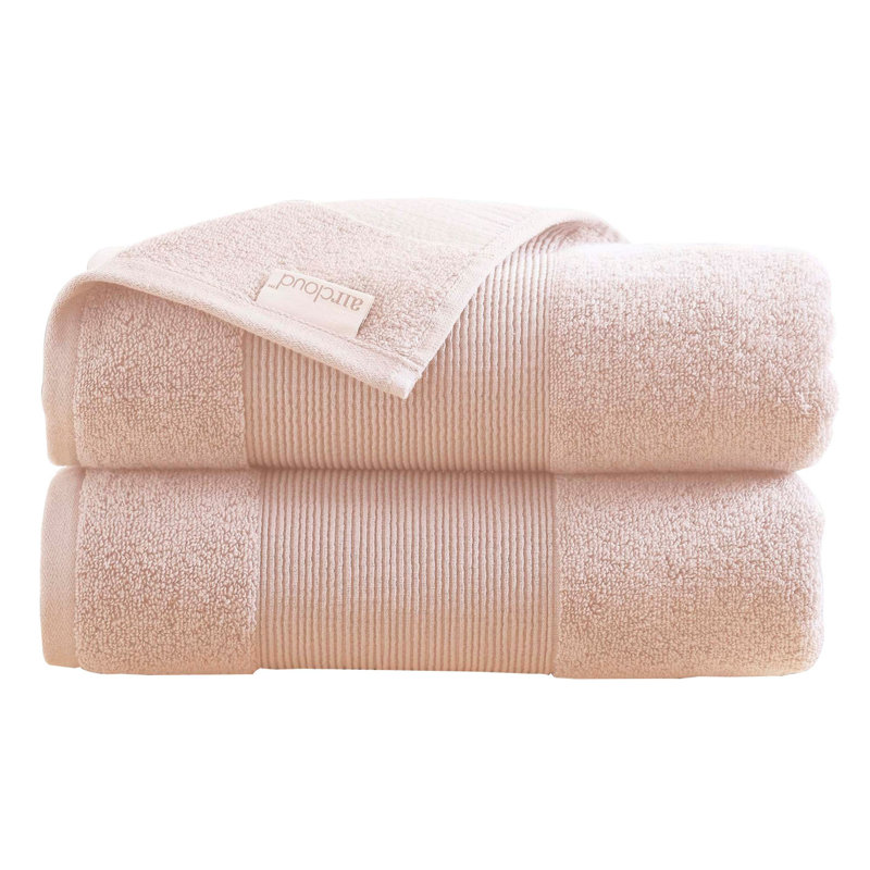 Ensemble de serviettes 2 pièces Lyra, coton, texture absorbante à poils longs, blanc, Rosé