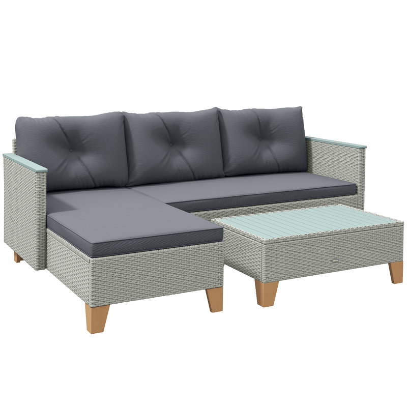 Outsunny L Shaped Garden Conversation Chaise Lounge Furniture, Grey, Grey