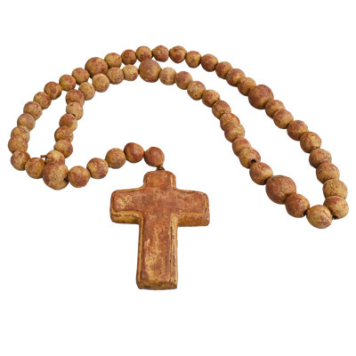 Natural, Hand Fired Clay Rosary With Cross