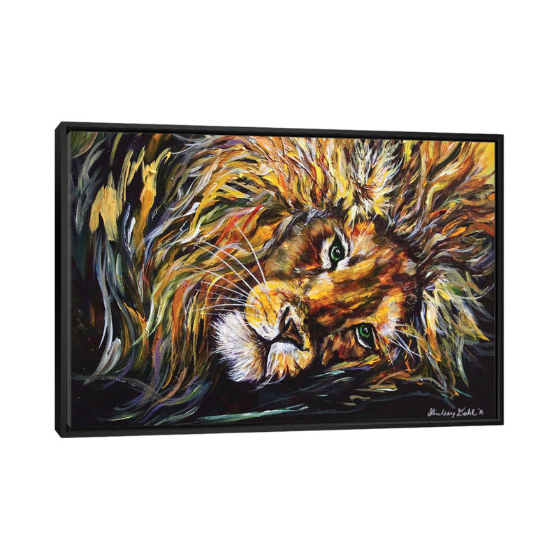 «Just Lion Around», reproduction sur toile, H 18 po x l 26 po x P 1,5 po, Toile avec cadre noir, Pas de tapis