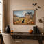 «Black Cat Sitting in Pumpkin Patch Under Full Halloween», art mural sur toile-2108754175