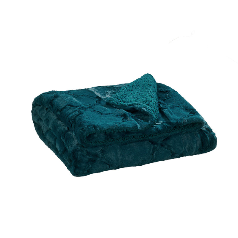 Dark Teal Faux Fur and Sherpa Reversible Throw Blanket, 50" x 60"