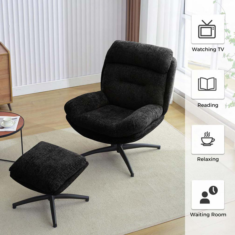 Chaise longue berçante et pivotante avec repose-pieds