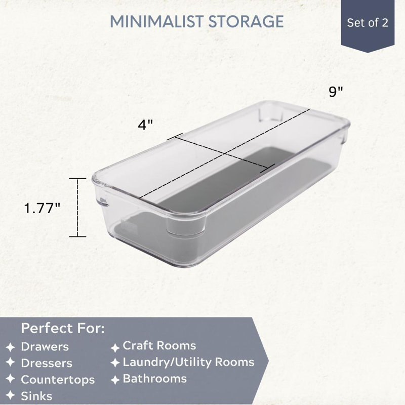 1.77" H x 4" W x 9" D Multi-Purpose Drawer Organizer