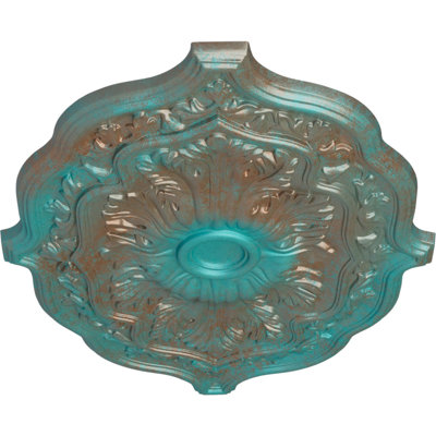 Endurathane Pesaro Ceiling Medallion, 36"W x 26"H x 1 1/2"P, Hand-Painted Copper Green Patina Finish