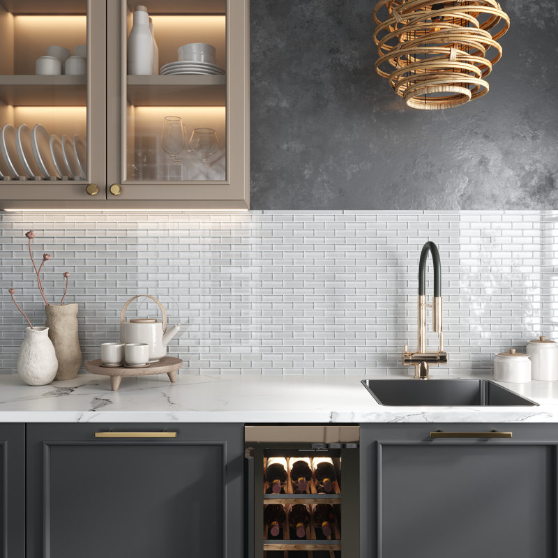 11.9"X 11.9" Polished Glass Brick Tile, Light Gray