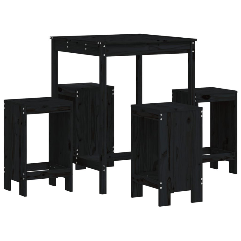 Azja Brayden Studio Bar Set with Wood Frame and Solid Wood Outer Material, Black