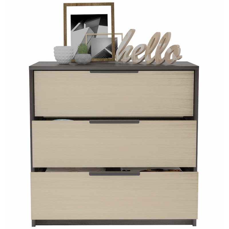 Commode 3 tiroirs Modern - H 27,35 po x l 16,65 po x P 27,81 po, Gris/espresso