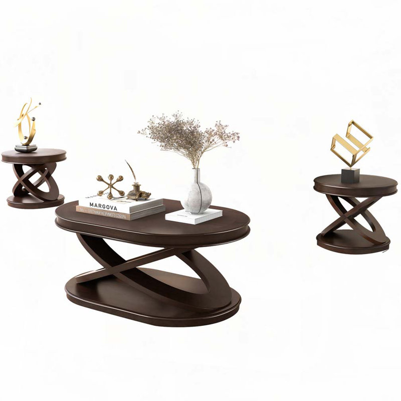 3 Pieces Wood Living Room Table Set, Espresso
