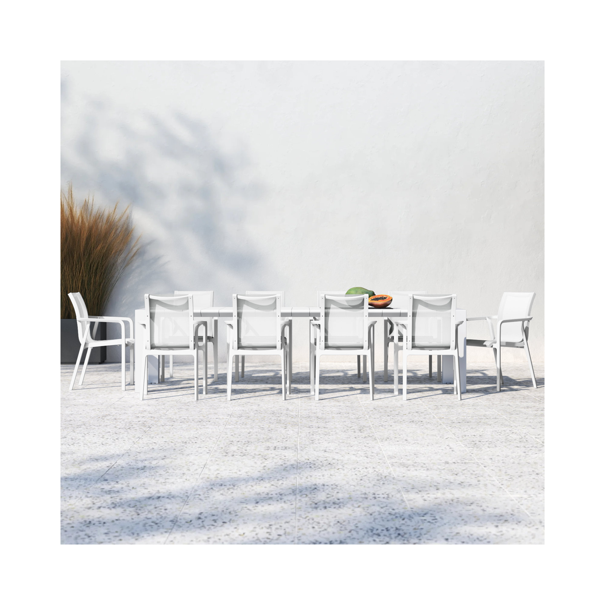 Farrah 118'' Rectangular 10 - Person Outdoor Dining Set, White