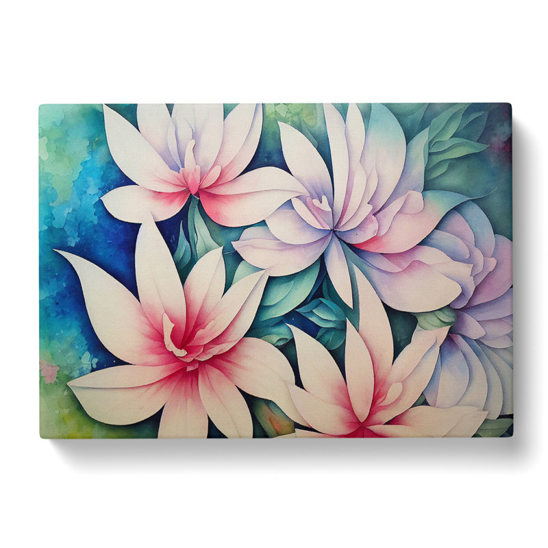 Cheerful Watercolour Flowers - Wrapped Canvas, 35cm H x 50cm W x 3cm D
