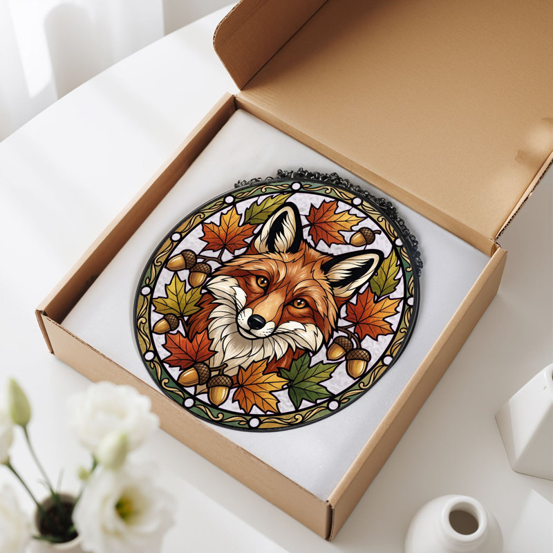 Panneau de vitrail Fox Autumn, H 7,8 po