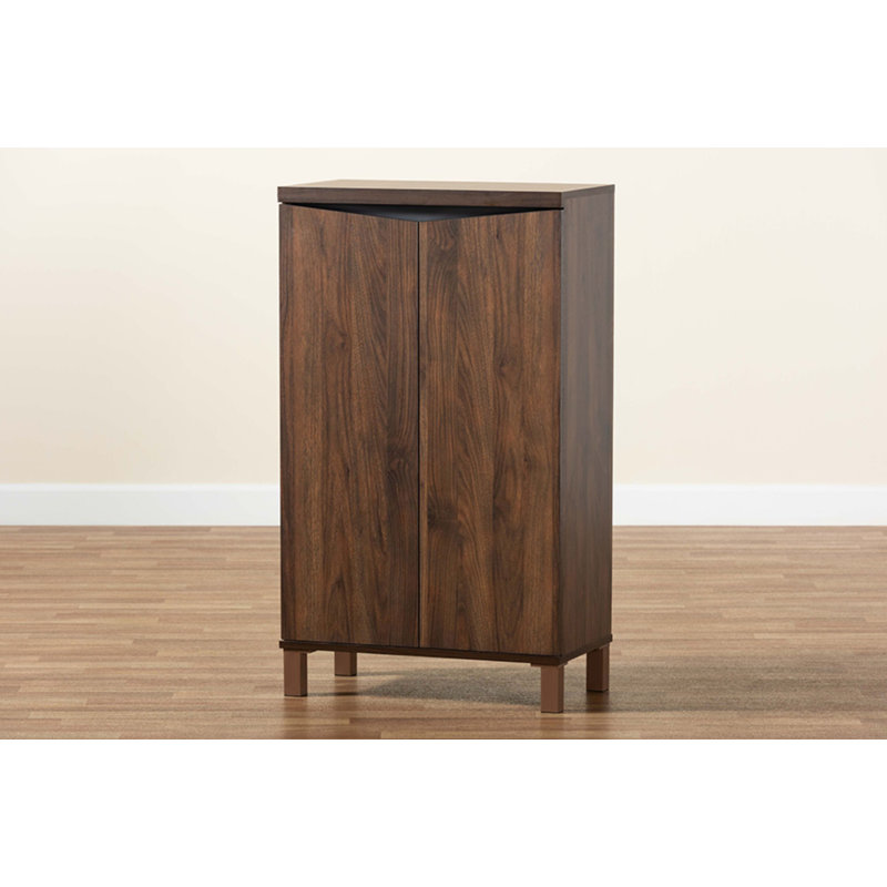 Talon 2-Door Shoe Storage Cabinet in Walnut and Dark Grey Finish, 40.4'' H X 23.6'' W X 12.6'' D