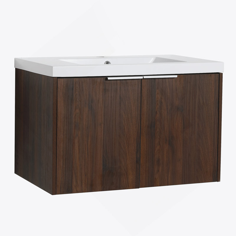 Meuble-lavabo à fermeture en douceur avec lavabo, 30 pouces pour petite salle de bain, 30", Noyer