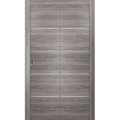 Sliding Closet Bi-fold Doors 60 x 96 in (2x 30x96) Planum 0020 Ginger Ash Sturdy Tracks Moldings Trims Hardware Set Wood Solid Bedroom Wardrobe Doors