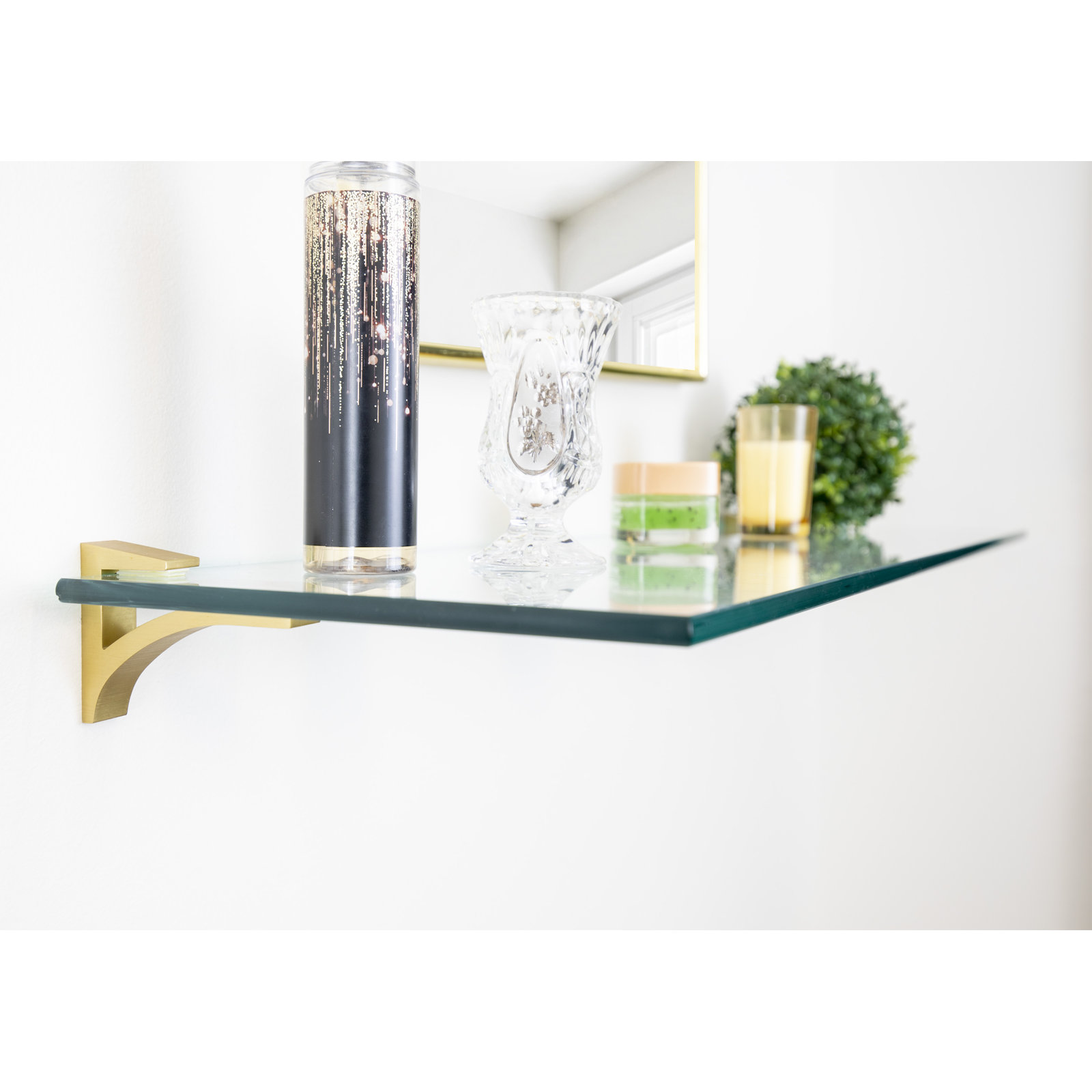 Electra Glass Wall Shelf, 2.86" H x 48" W x 10.5" D, Brass