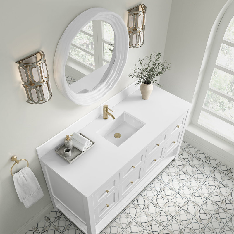 Breckenridge 60'' W Single Vanity, Single Hole, Bright White, White Zeus