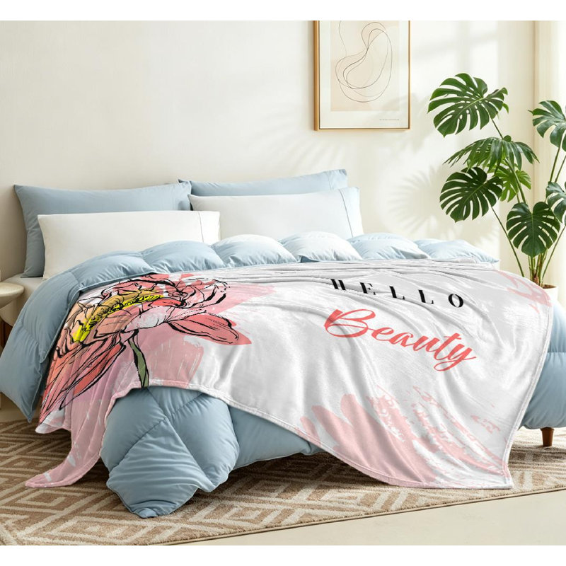 Jeté transparent en flanelle molletonnée, impression abstraite créative sur un côté, Jeté 50 po x 60 po