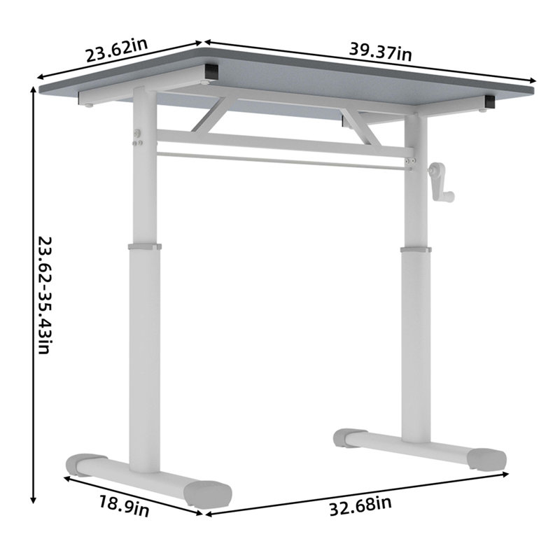 Adjustable Study Desk, 35.43" H x 39.37" W x 23.62" D, Gray/White