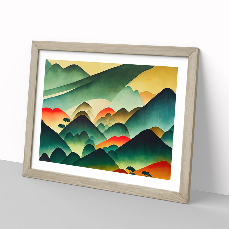 XH1022-7534X Rolling Mountain Range Vol.1 - Single Picture Frame Painting, 46cm H x 64cm W x 2cm D, Oak 