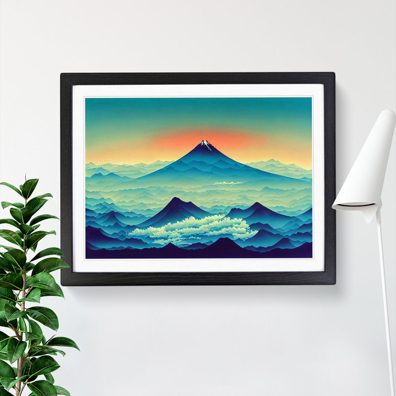 Japanese Mountain Sunrise - Single Picture Frame Print, Black, 46cm H x 64cm W x 2cm D