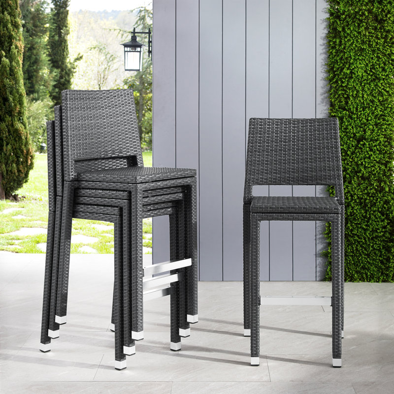 Popa Outdoor 30.3'' Wicker & Aluminum Armless Stackable Bar Stool, Dark Gray