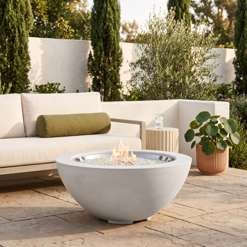 Monae Rectangle Concrete Smokeless Fire Pit Table with Lid, Natural Gas, White