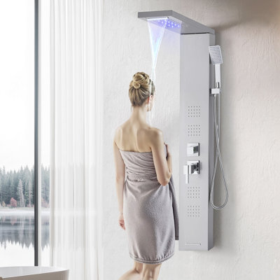 Shower Panel Tower System Stainless Steel Column Rainfall Waterfall Head 5 Modes