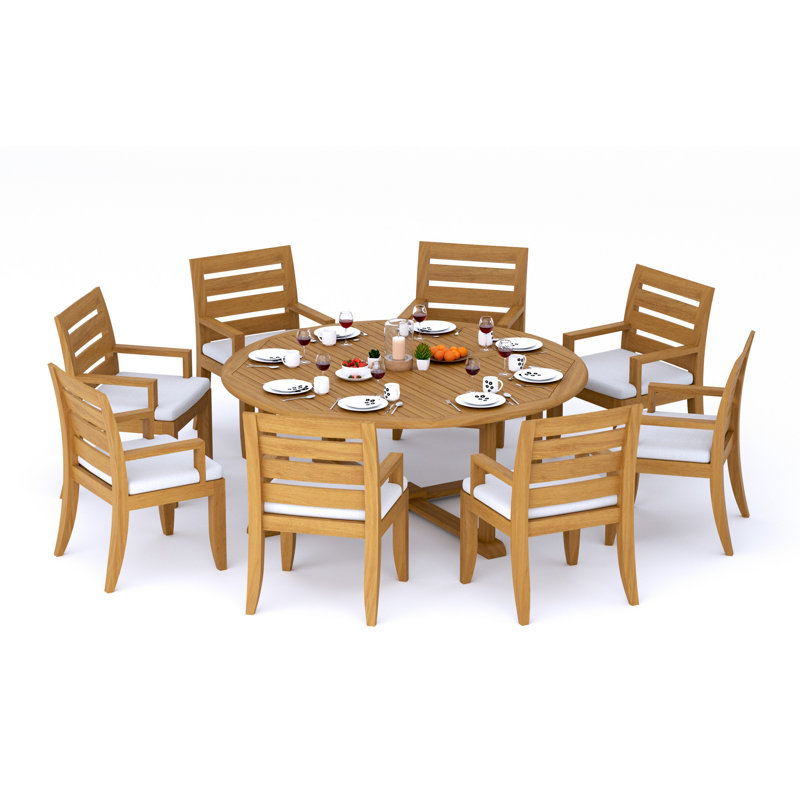7 Pcs Grade-A Teak Wood Dining Set: 72" Round Table And 6 Atnas  Chairs (2 Arm & 4 Armless Chairs) #11AT1702, 8