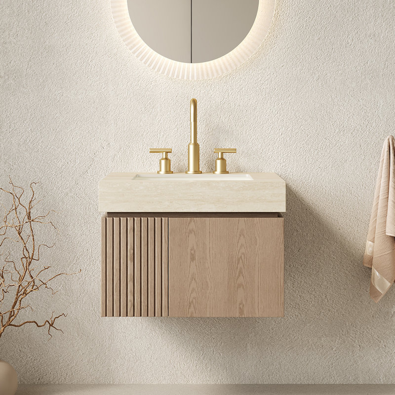 Meuble-lavabo et lavabo de salle de bain, Beige, Widespread, Light Brown