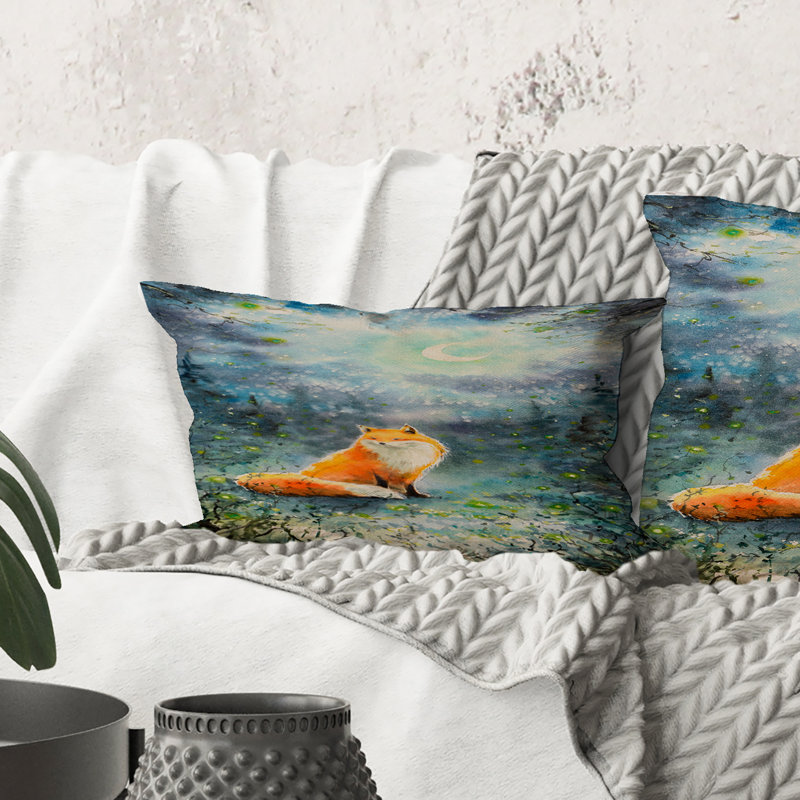 Rectangle, renard sur un ciel nocturne - Coussin décoratif pour enfants