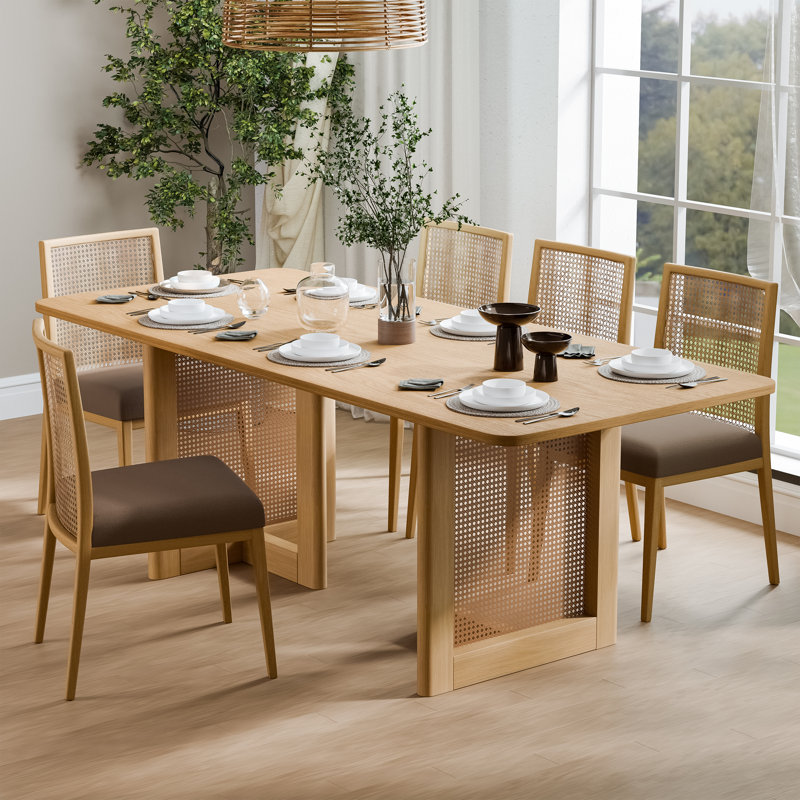 Andiel 33.5"W×30"H Wood Dining Table, Natural Wood, 30"H x 79"L x 33.5"W