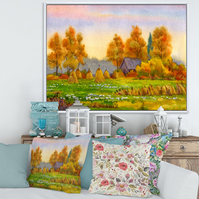 Haystacks on Orange Fields I - Peinture sur toile