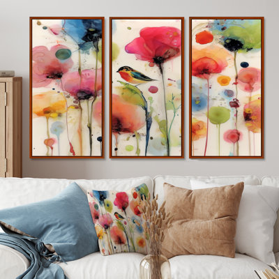 «Watercolor Poppy Gardens - Poppy Large», ensemble de reproductions d'art mural