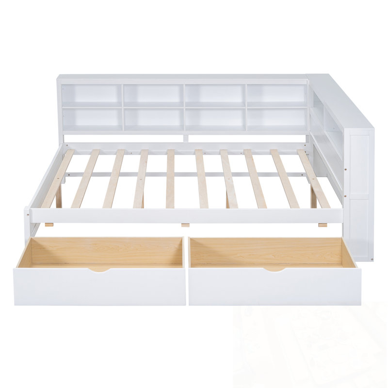 Lit de jour double avec 2 tiroirs, tablette de rangement et ports de chargement USB, Blanc