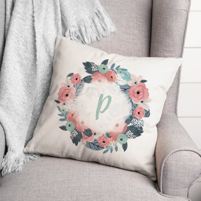 Monogram Wreath Square Pillow Cover & Insert