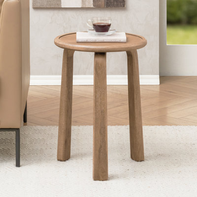 Beyan Solid Wood Round Tray Top End Table