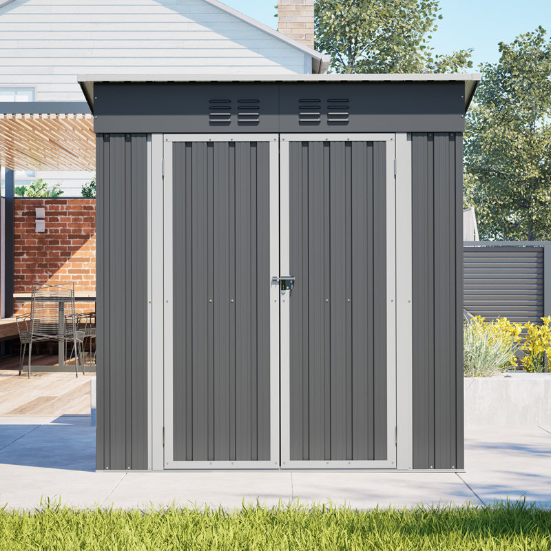 6 Ft. W X 4 Ft. D Outdoor Metal Storage Shed Garden Tools Shed Lockable Door Foundation Kit Included, Gray