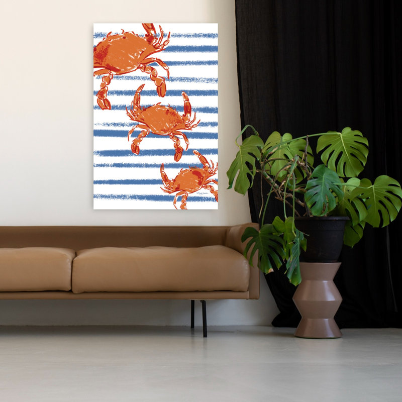 Crabes sur rayures, art côtier du crabe, H 48 po x l 32 po