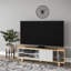 Meuble télé scandinave, chêne avec blanc, 63,0 po x 13,8 po x 19,1 po | 100% panneau de particules enduit de mélamine, épaisseur: 0,7 pouce | Comprend de nombreuses tablettes et une conception murale | Élégant et fonctionnel pour les salons modernes-1473421953