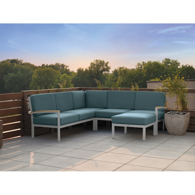 Travira Left Arm Facing Sectional Piece with Cushions, Ice Blue