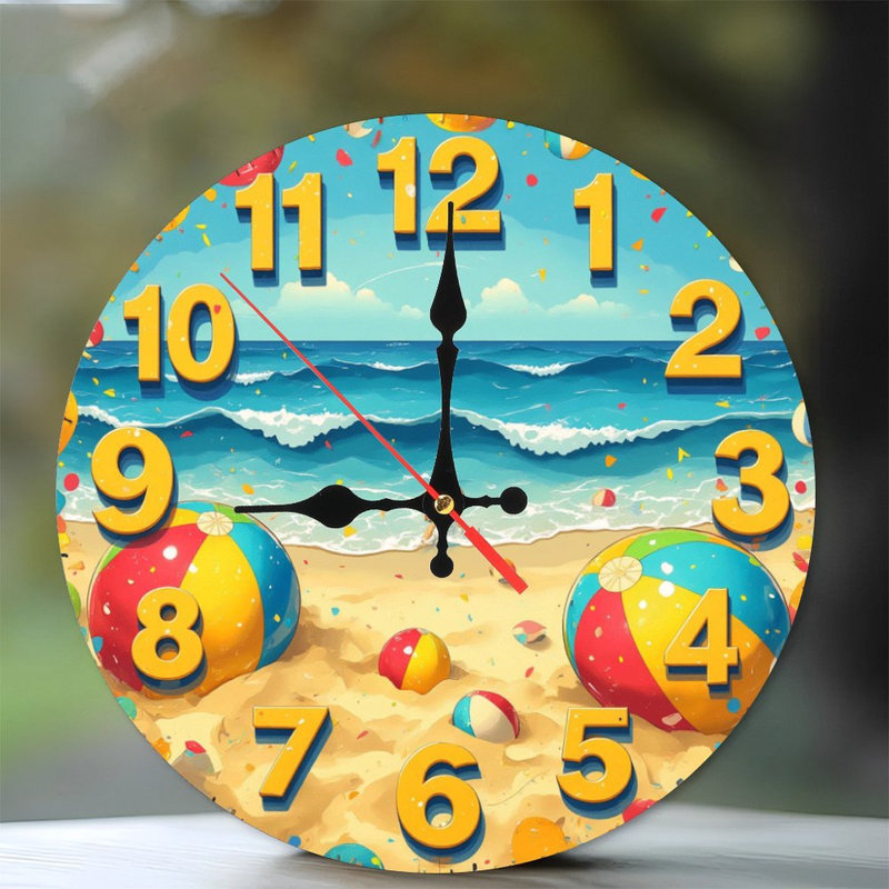 Plage, été, océan, horloge, chiffres, boules de sable